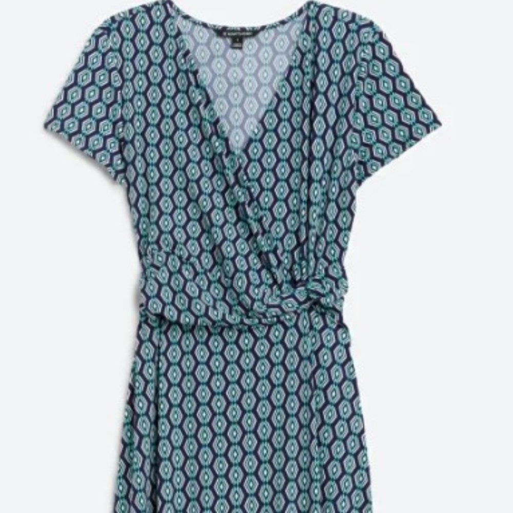 41 Hawthorn wrap/knot dress - blue geometric print - from Stitch Fix - Size 2x